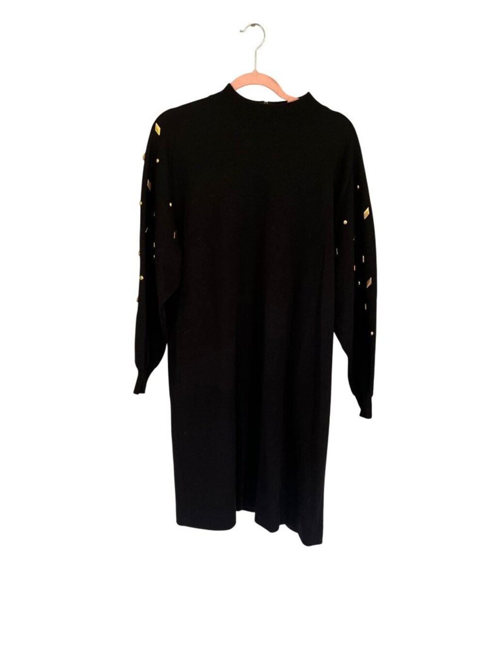 Vintage Arthur Kohler Tricoville Black Wool Blend Dress Sweater Gold Studded 18
